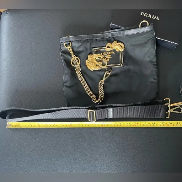 Authenticated Bundle Prada Crossbody Bag Charm & Wallet. Gold Tone Hardware - Picture 15 of 17
